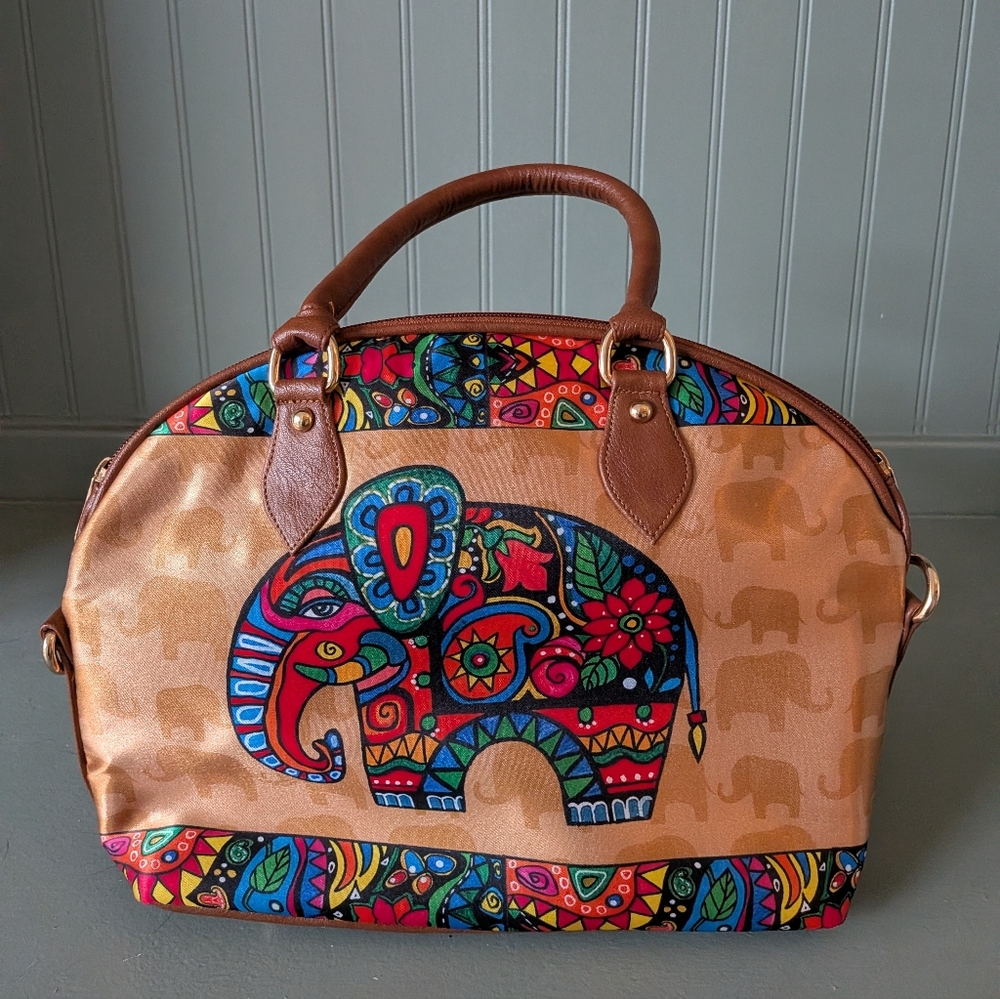All Things Sundar: Elephant Patterned Tan and Brown Handbag